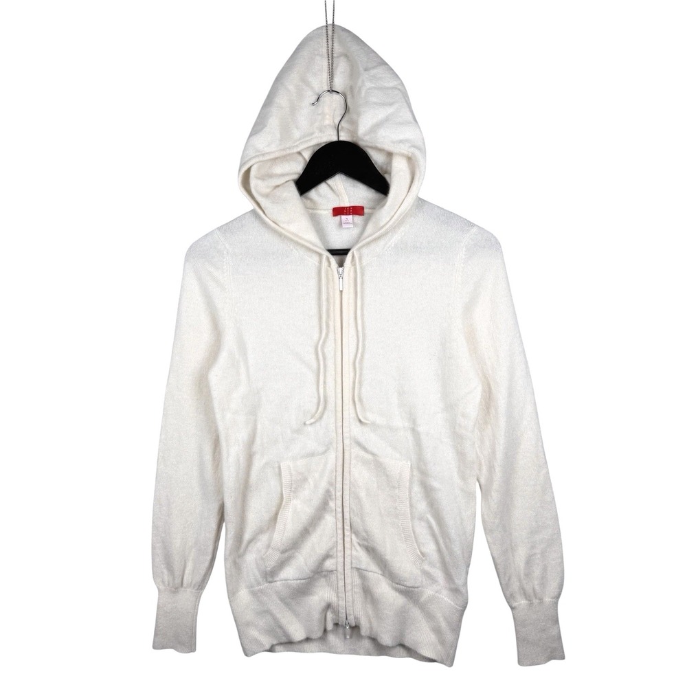 Jennie‎ Liu Women's Cream 100% Cashmere Hoodie Full Zip Sweater w Pockets Size S